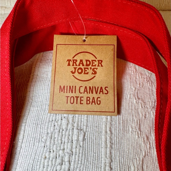Trader Joe's Red & Cream Mini Canvas Tote Bag - Picture 2 of 3